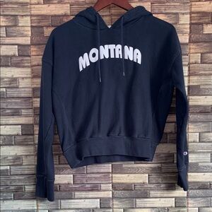EUC Champion Reverse Weave Women's Dark Hoodie with Montana Print Medium